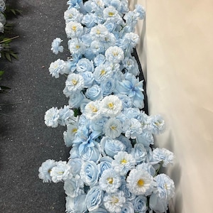 Custom Aisle Flower,Light Blue Rose Peony Flower Row,Wedding Rose Floral Garland,Wedding Table Flower Runner,Wedding Arrangement