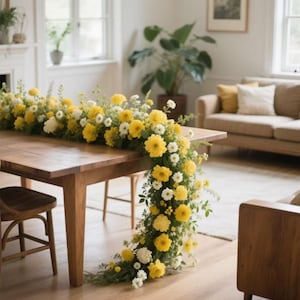Yellow Rose Floral Runner,Table Flower Garland,Wedding Flower Row,Wedding Reception,Wedding head table flowers