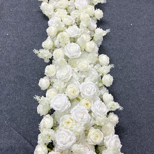 White Rose Floral Garland,Table Flower Runner,Wedding Flower Row,Wedding Arch Arrangement,Wedding Flower Centerpiece,Wedding Reception