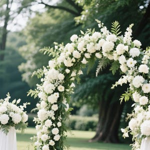 White Rose Floral Garland,Greenery Eucalyptus White Flower Runner,Wedding Flower Arch,Table Centerpieces,Wedding Petals Pillar Flowers