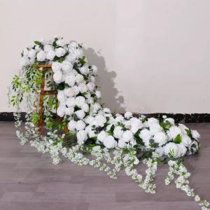 White Rose Floral Garland,Wedding Flower Runner,Wedding Aisle Flower,Table Flower Centerpieces,Wedding Bride Corner Swag Flowers
