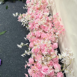 Pink White Cherry Blossom Flower Row,Rose Flower Garland,Wedding Floral Runner,Wedding Valentines Day Anniversary Event Decor