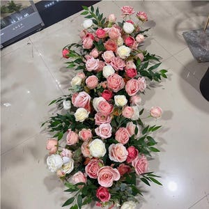 Greenery Eucalyptus Hot Pink Rose Flower Runner,Wedding Flower Row,Flower Garland,Wedding Reception,Artificial Flower arch for wedding