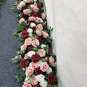 Wine Red Rose Floral Garland,Faux Flower Arrangement,Wedding Flower Centerpiece,Table Flower Runner,Wedding Flower Arch,Custom Flower Arch