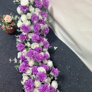 Purple White Rose Floral Garland,Wedding Table Flower Runner,Wedding Flower Arch,Floor Background Flower,Wedding Aisle Flower