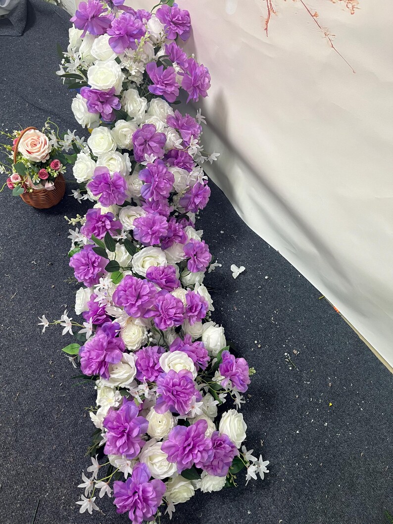 Purple White Rose Floral Garland,wedding Table Flower Runner,wedding ...