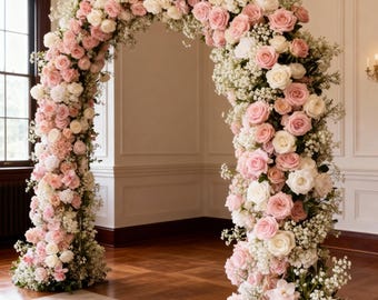 Rosa Rosen-Pfingstrosen-Blumen-Reihen-Bogen-Arrrangement, Hochzeits-Gang-Blumen-Dekor
