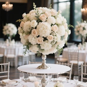 Bola de flores de rosas brancas, centro de mesa para casamento, arranjo de bola de flores para casamento, bola de flores de chumbo, decoração de festa com bola de flores