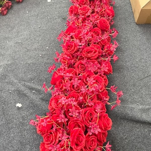 Red Rose Floral Garland,Table Flower Runner,Wedding Flower Row,Wedding Flower Arch,Wedding Flower Centerpiece,Wedding Reception,Party Decor