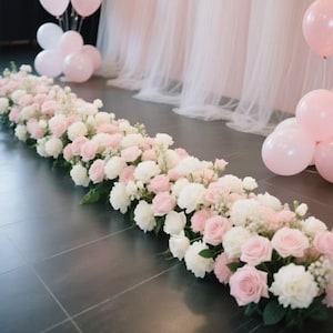 Sweet Pink Rose Floral Runner,Wedding Flower Garland,Wedding Flower Row,Pink Flower Arrangement