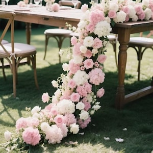 Pink Peony Rose Floral Runner,Table Flower Garland,Flower Row,Custom Flower Runner For Wedding Stag Bridal Shower Home Table Centerpiece