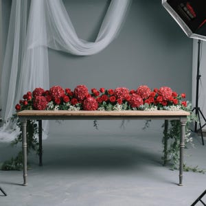 Red Rose Flower Hydrangea Runner Garland,Wedding Flower Row,Table Centerpieces,Wedding Arch Arrangement,Wedding Party Home Shop Decor