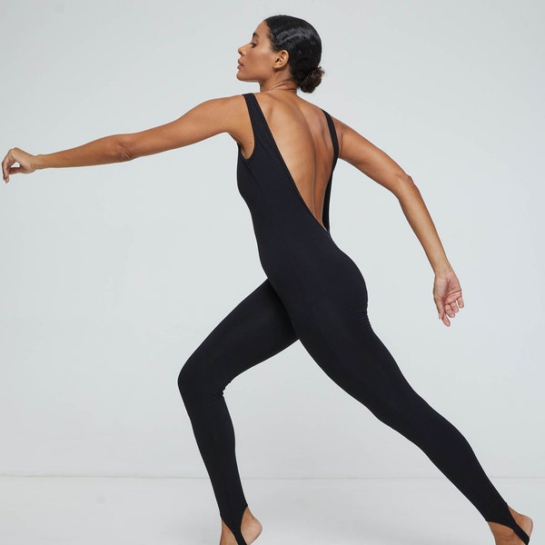 Organic Bamboo Cotton Catsuit | Low Back Slip Jumpsuit | Full Bodysuit Black