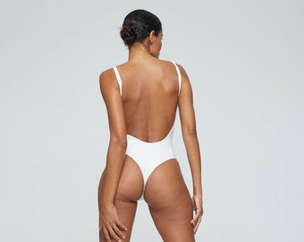 Body van biologisch bamboekatoen | Wit Low Back String Cut Body | Dames open rug getailleerd topje