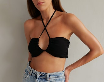 Organic bamboo cotton crop top, handmade versatile criss cross bralette top