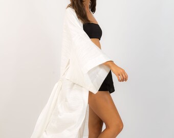 Kimono de Algodón / Túnica Blanca Hecha a Mano