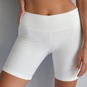 Ribbed stretch short leggings, White co-ord leggings image 1