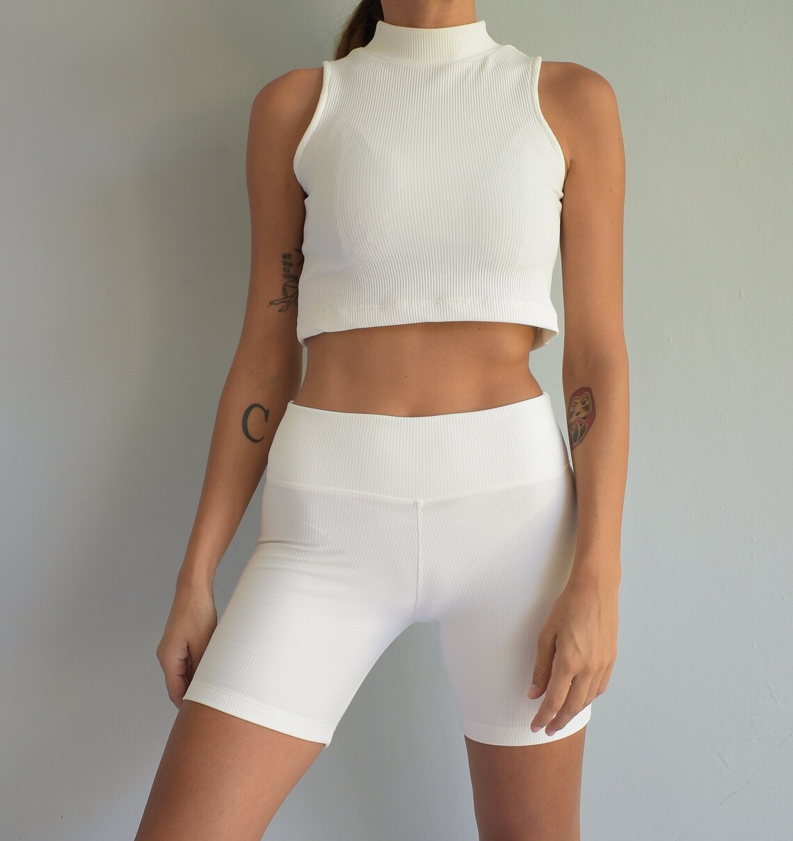 Ribbed Stretch Short Leggings White Coord Leggings Etsy