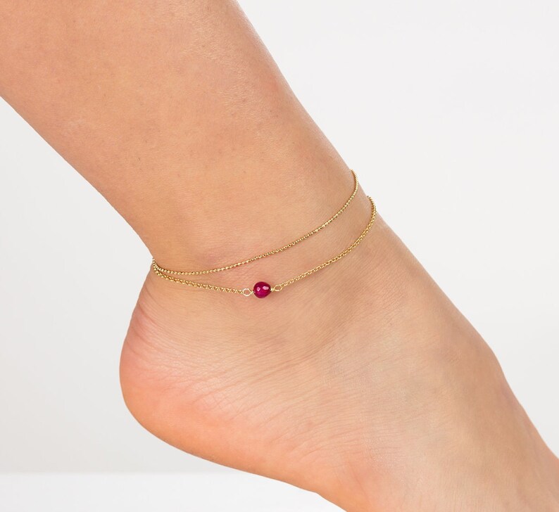Boho Anklets for Women Body Jewelry Gold Anklets for Women Gold Ankle Bracelet Set Anklet Dainty Ruby Stone Anklet