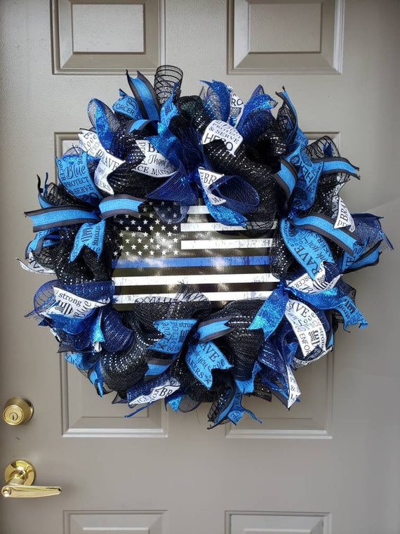 Thin blue line damioy wreath police graduation gift police wife life wreath police week LEO family wreath law enforcement family decor