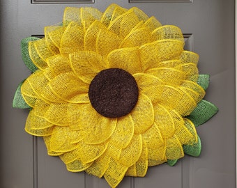 Sunflower wreath, UITC board wreath, Summer flower door hanger, Spring decor,