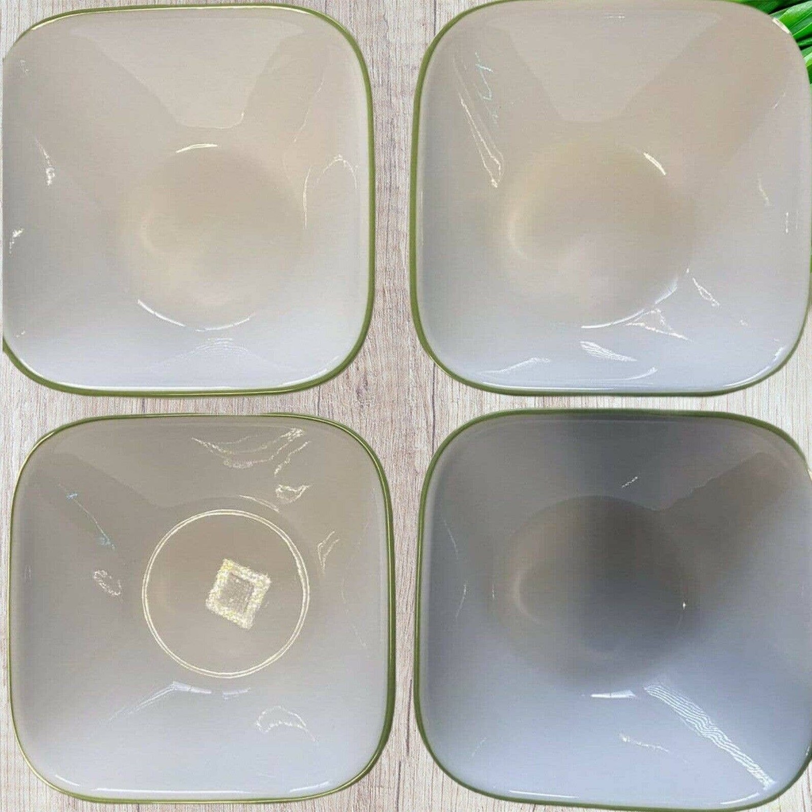 4 Corelle Vitrelle Kobe Square Cereal Bowls Green Rim Bamboo Etsy