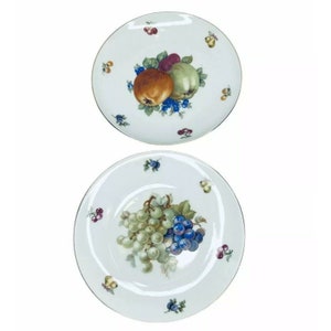 Vintage Porcelain Dessert Plates Fruit Gold Edge Marked Germany with a Crown 7.5