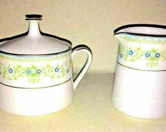 Vintage Noritake Fein China Milchkännchen & Zuckerdose Zeitgenössische Frühlingswiese