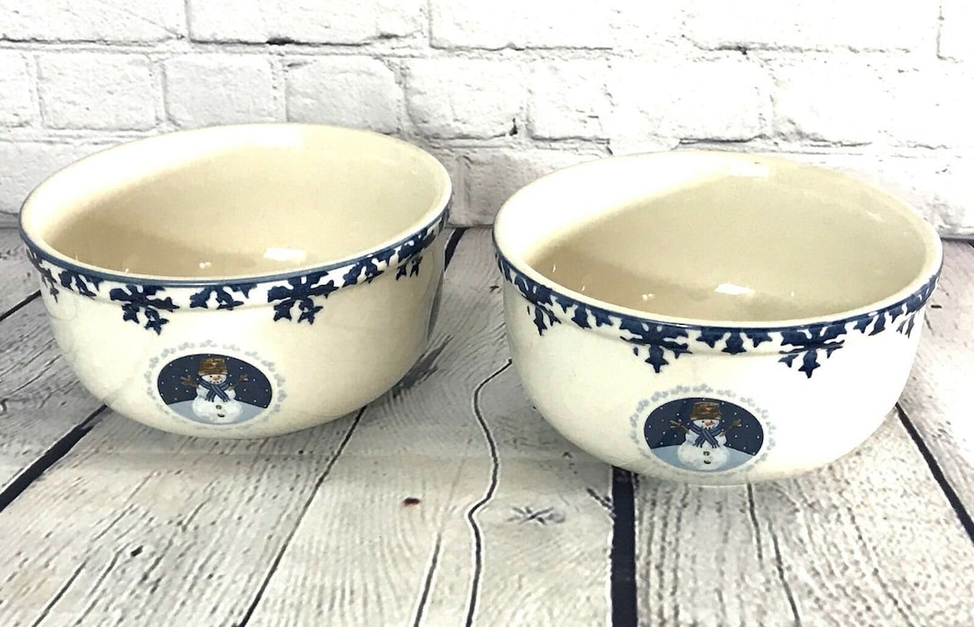 Folkcraft Stoneware Cereal Ice Cream Bowls Cameo Snowman Pattern Set of 2 Etsy