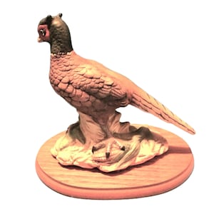 Vintage Pheasant Bird Figurine Ceramic On Wood Base Multi Color Hunters Man Cave