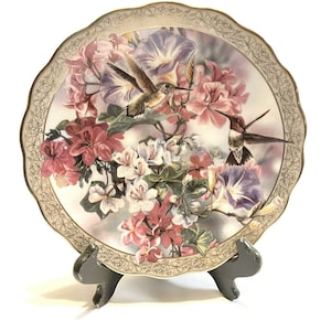 Whispering Wings MORNING GLORY Plate #1 First Issue Hummingbird Floral Flowers