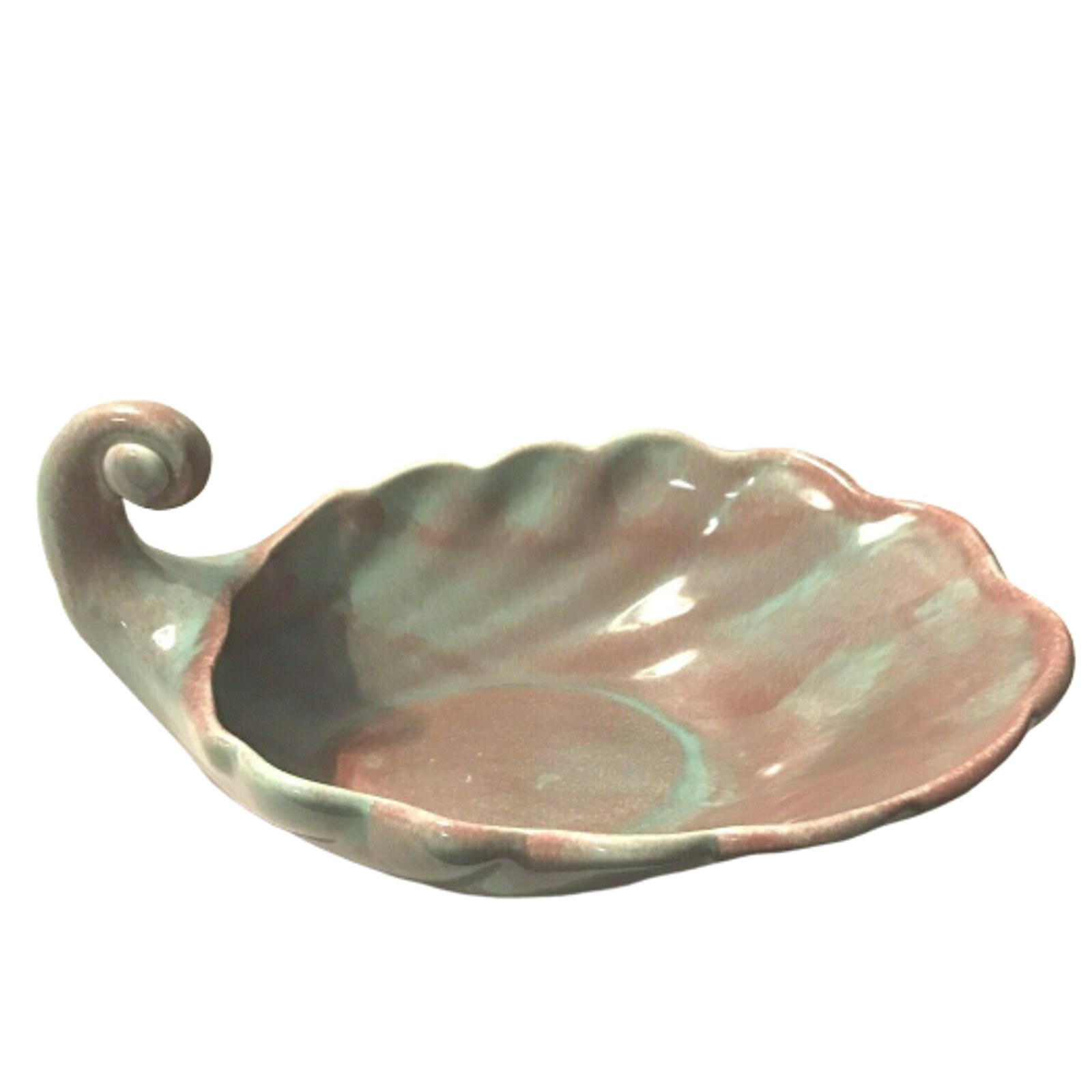 Vintage Cornucopia Ceramic Bowl Turquoise Rust Glaze Holiday Table