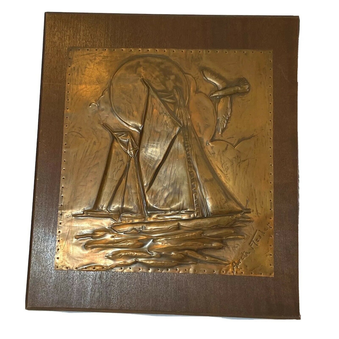 Vintage Hammered Copper Wall Art Pressed Embossed Boat Ship Nautical ...