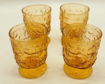Vintage Rippled Glass Tumblers Morgantown Amber Set of 4 Water Berry