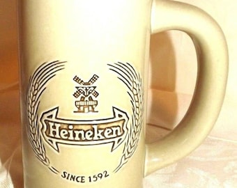 Vintage Tall Stoneware Heineken Beer Stein Mug