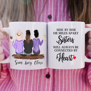 Side by side or miles apart. Build your Besties! Add up to 5 friends! Personalized Coffee Mug. BFF's gift quote mug.