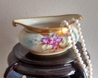 Vintage austrian porcelain, Old Antique Flower Austria sugar bowl, Porcelain Saucer Dish Vase with forget-me-nots flowers,B2