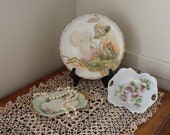Vintage cabinet plate, JP Limoges France Hand Painted Floral Plate, MZ Austria pin dish, hand painted with roses and jewelry dish 1923, B3