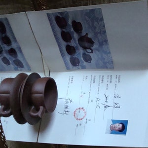 Chinese pottery YiXing ZiSha Pottery set Teapot 6 caps and 6 saucers with artist certificate of authenticity image 8