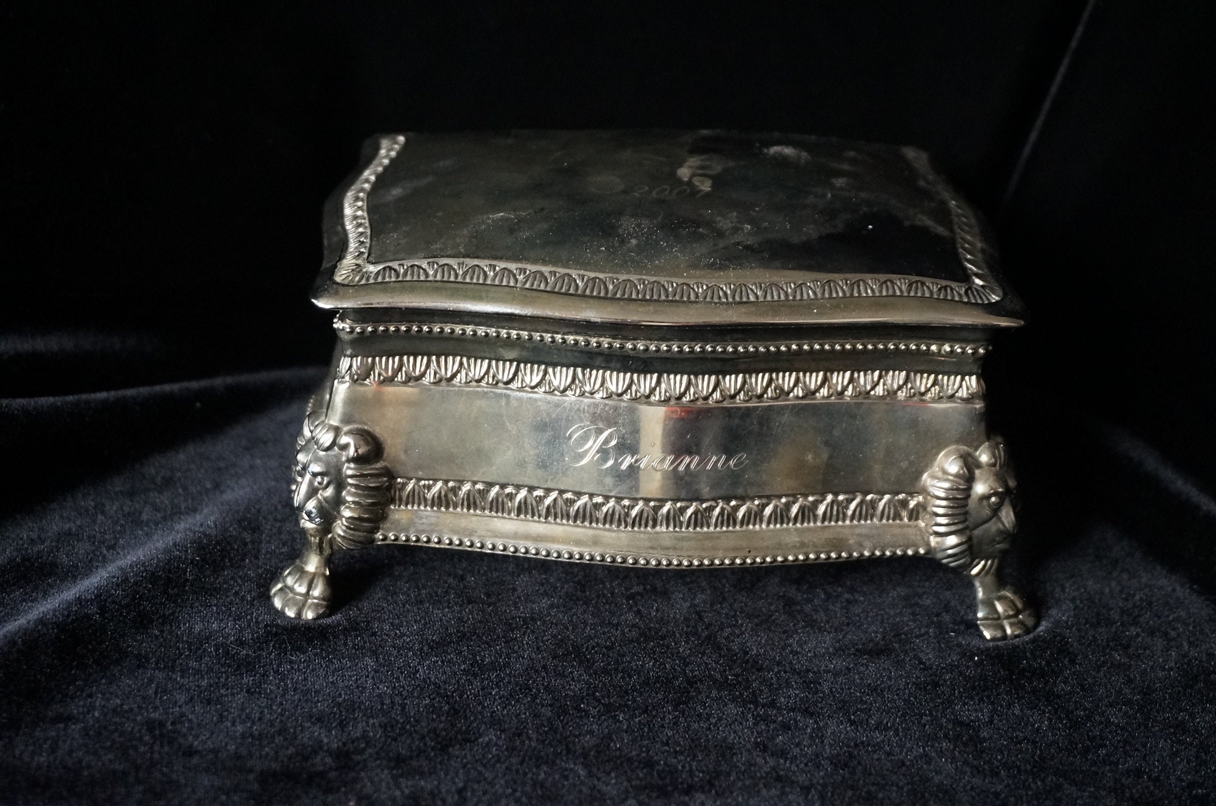 Vintage jewelry box silverplated from the top engraving 2007 Etsy