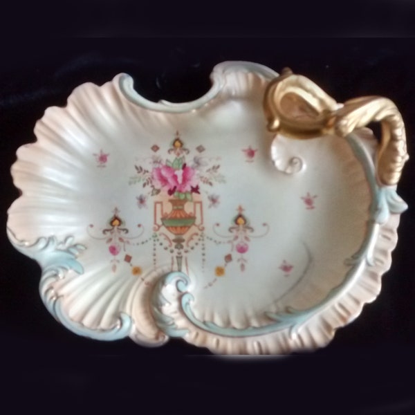 Crown Devon S. Fielding Dora Pattern Antique Candy Dish, Gold Handle Bowl, Collectible porcelain plate, Fine China, 12B10