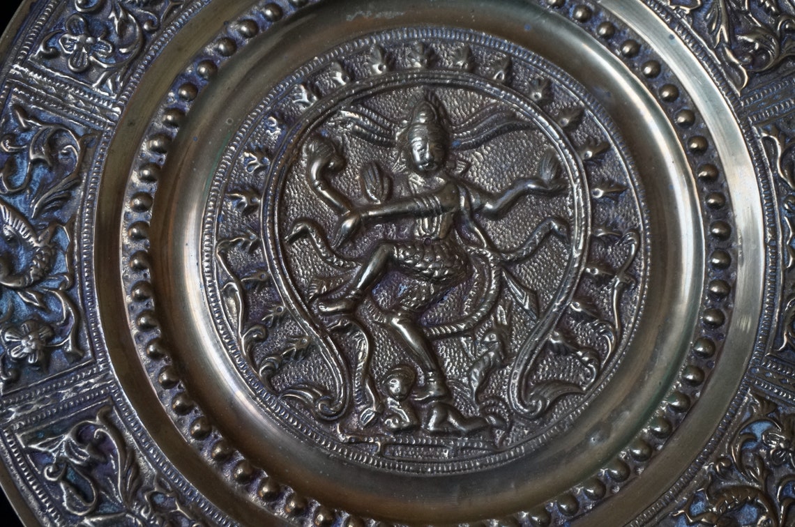Vintage Antique Brass Copper Indian Plate Shiva God Etsy