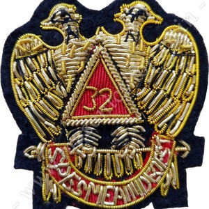 Parche emblema del Rito Masónico Escocés AASR de 32 grados BORDADO A MANO