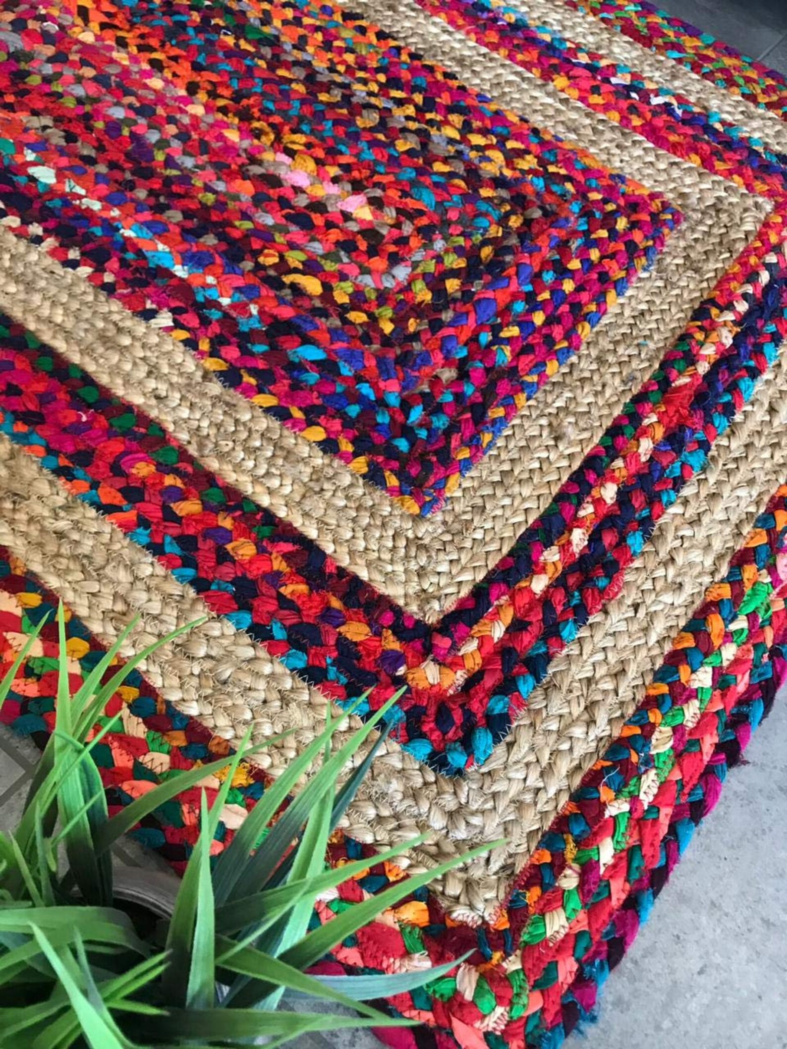Indian Handmade Casual Cotton and Jute Multi Color Rug for Etsy