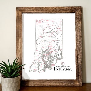 Indiana Map Hand drawn fantasy Map for Home Decor