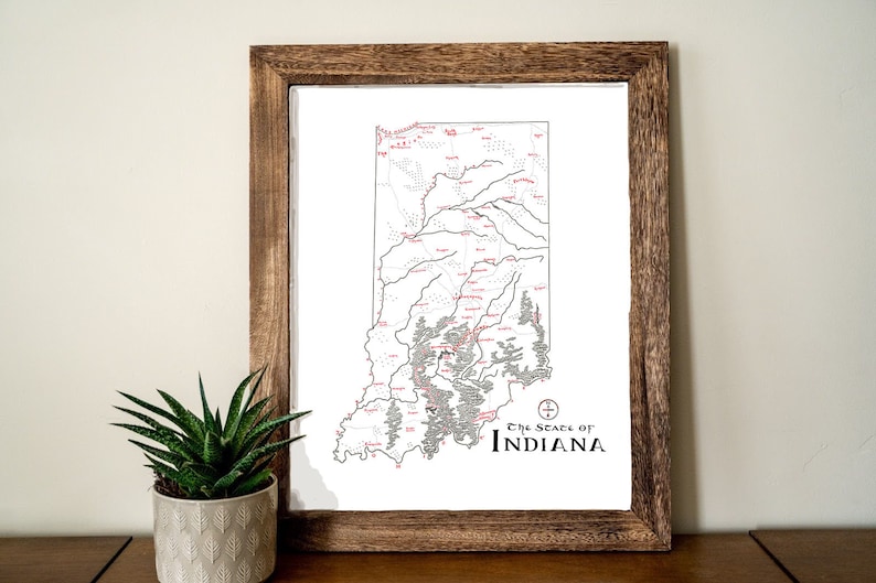 Indiana Map Hand Drawn Fantasy Map for Home Decor Etsy