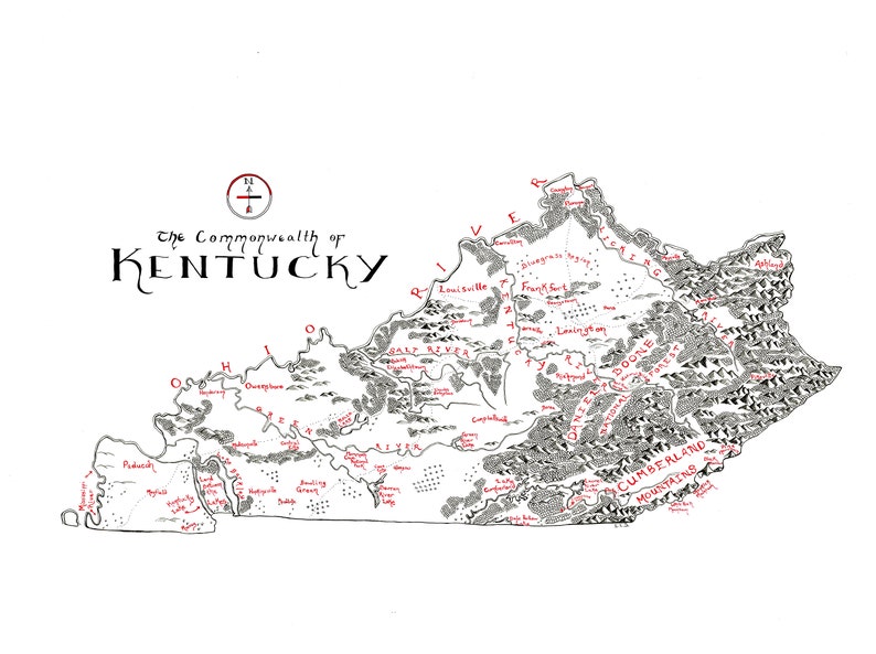 Kentucky Map Hand Drawn Fantasy Map for Home Decor Etsy