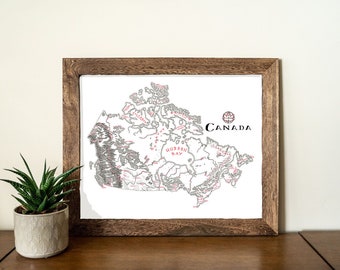 Canada Map Hand drawn fantasy Map for Home Decor