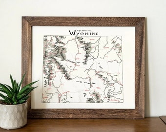 Wyoming Map Hand drawn fantasy Map for Home Decor