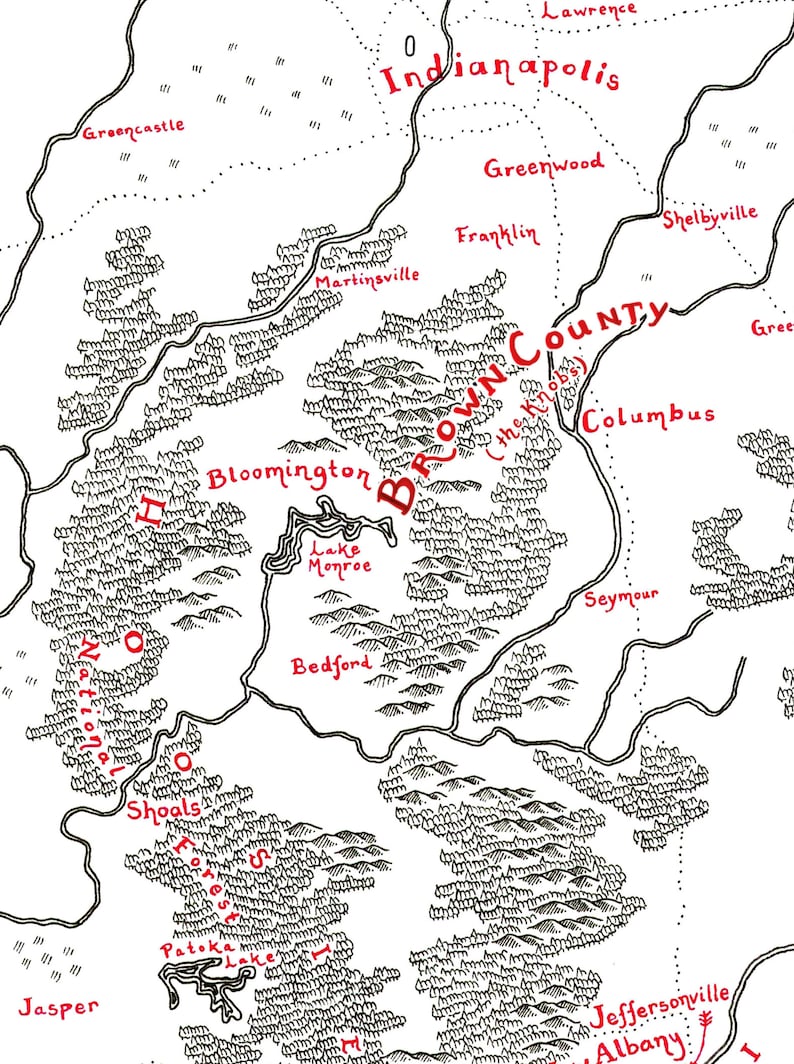 Indiana Map Hand Drawn Fantasy Map for Home Decor Etsy